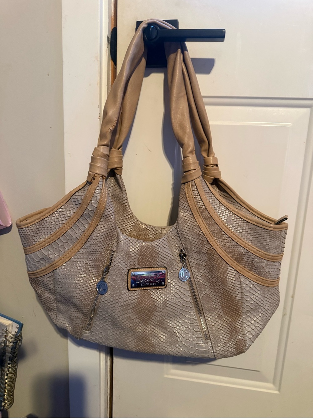 Women's Taupe Snake-Textured Carlo g brand